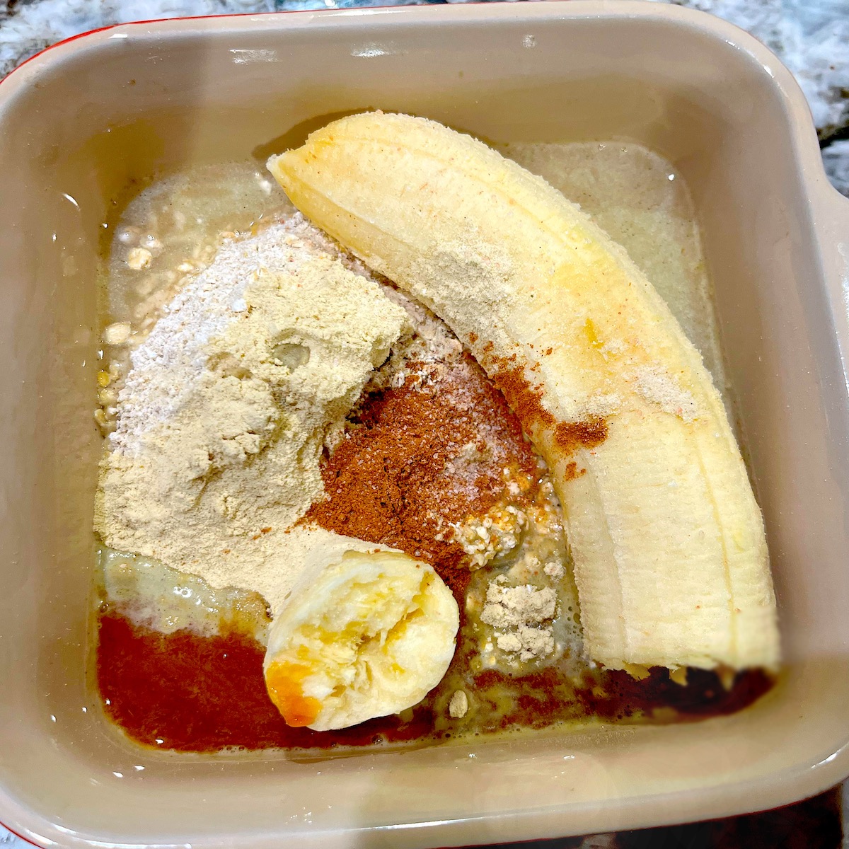 banana and ingredients in a dish